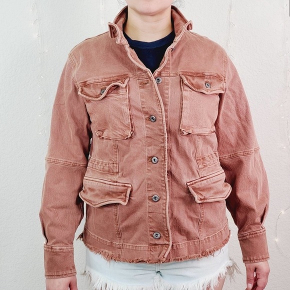 Free People Harley Military Distressed Utility Jacket Red Brown Size XS - Picture 2 of 16